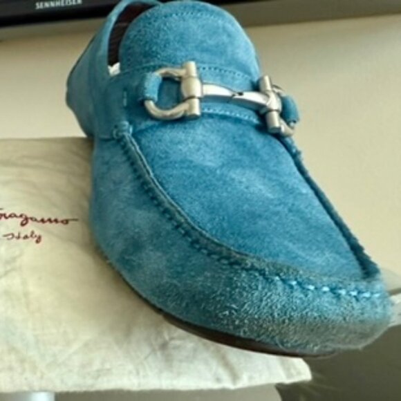 Salvatore Ferragamo Mens Giancini Ornament Parigi Suede Driver Shoes light blue - Picture 7 of 9